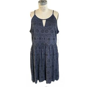 LC‎ Lauren Conrad Women's Dress Blue Faux Suede Eyelet Sleeveless Stretch L NWT